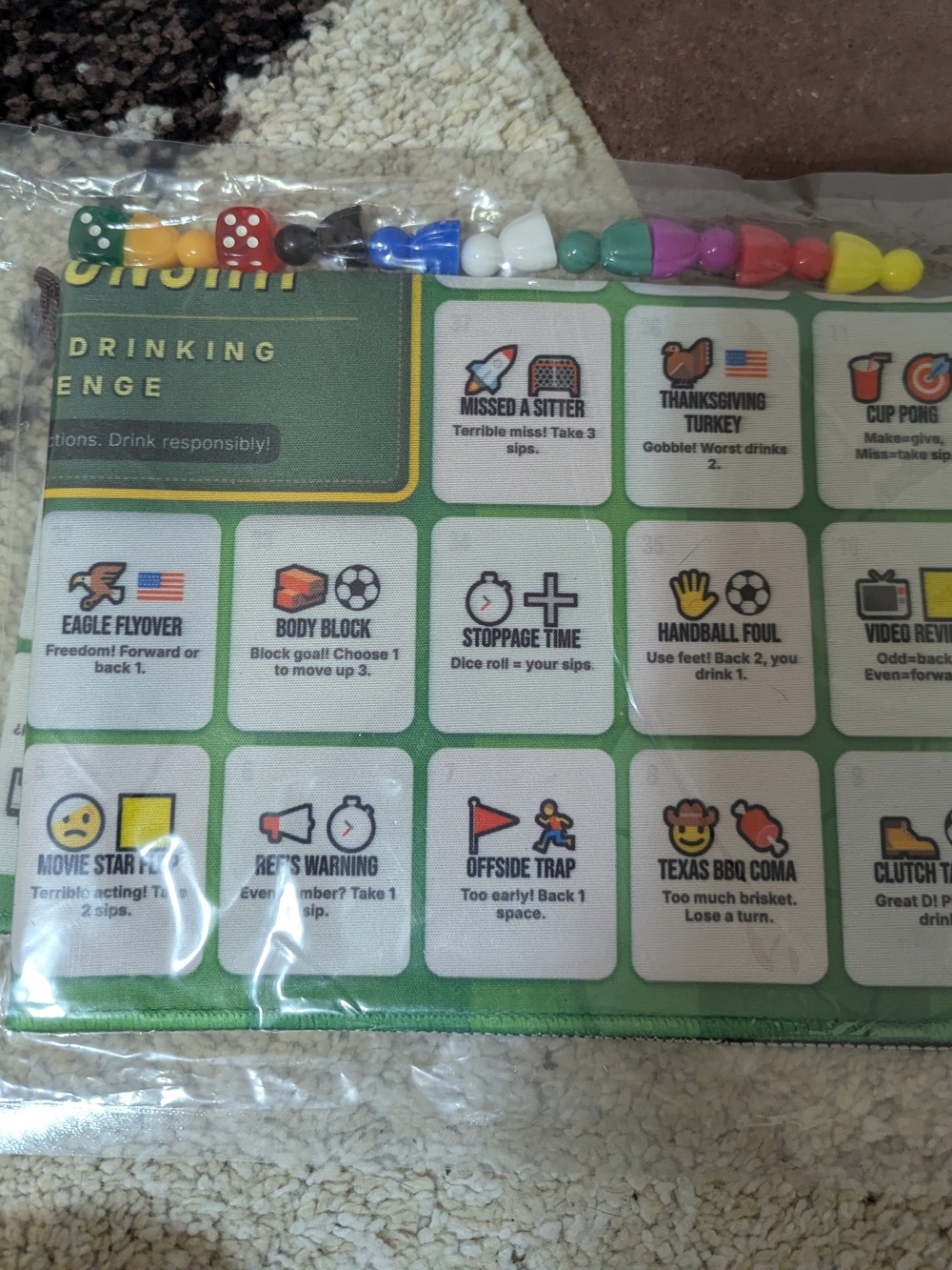 Drinking Challenge Party Game Mat with Multicolor Pawns